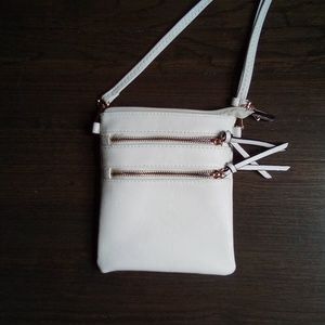 Vegan Leather Triple Zipper Crossbody Shoulder Bag White